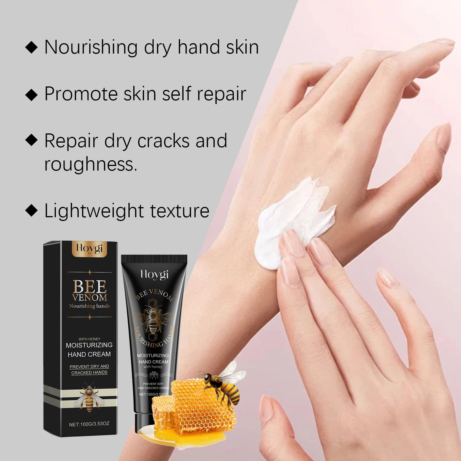 Bee Venom Hand Cream Moisturizing Anti Crack Fast Absorption Non Greasy Nourishing for Dry Cracked Skin Improve Skin Texture Oasis Select