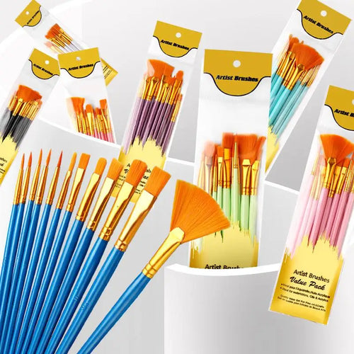 12-Piece Flat Nylon Paint Brush Set – Watercolor, Oil & Acrylic Paint Brush Set Oasis Select
