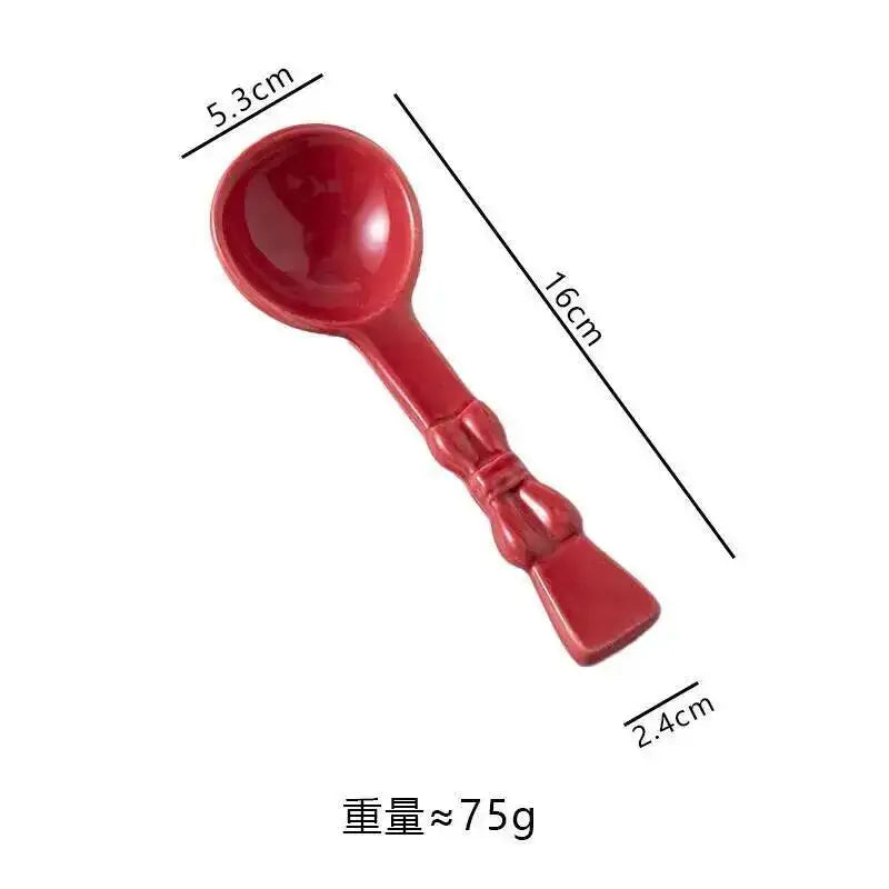 Strawberry Bowknot Spoon Creative Girly Ceramic Spoon High-Value Long Handle Dessert Spoon Kitchen Tablewear Oasis Select One Pack Bow Spoon Bright Red