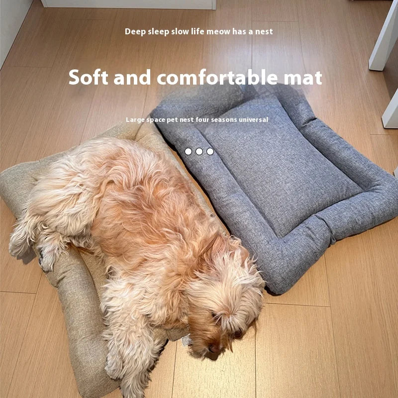 Square Dog Bed, All-season Pet Bed, Cat Bed, Summer Cotton and Linen Breathable Pet Mat Oasis Select