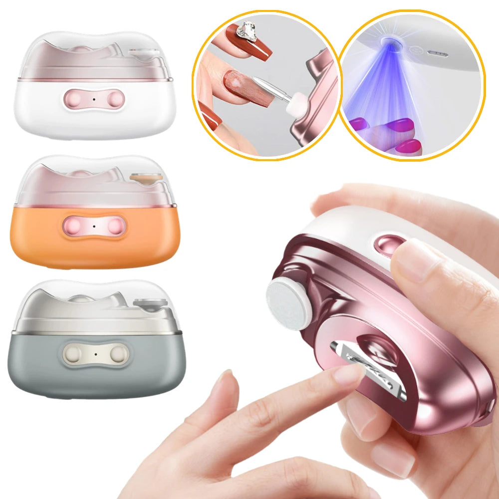 4-in-1 Electric Nail Clipper Automatic Nail Trimmer - Nail Grinder & Polisher with UV LED Lamp Manicure Pedicure Nail Care Tool Oasis Select