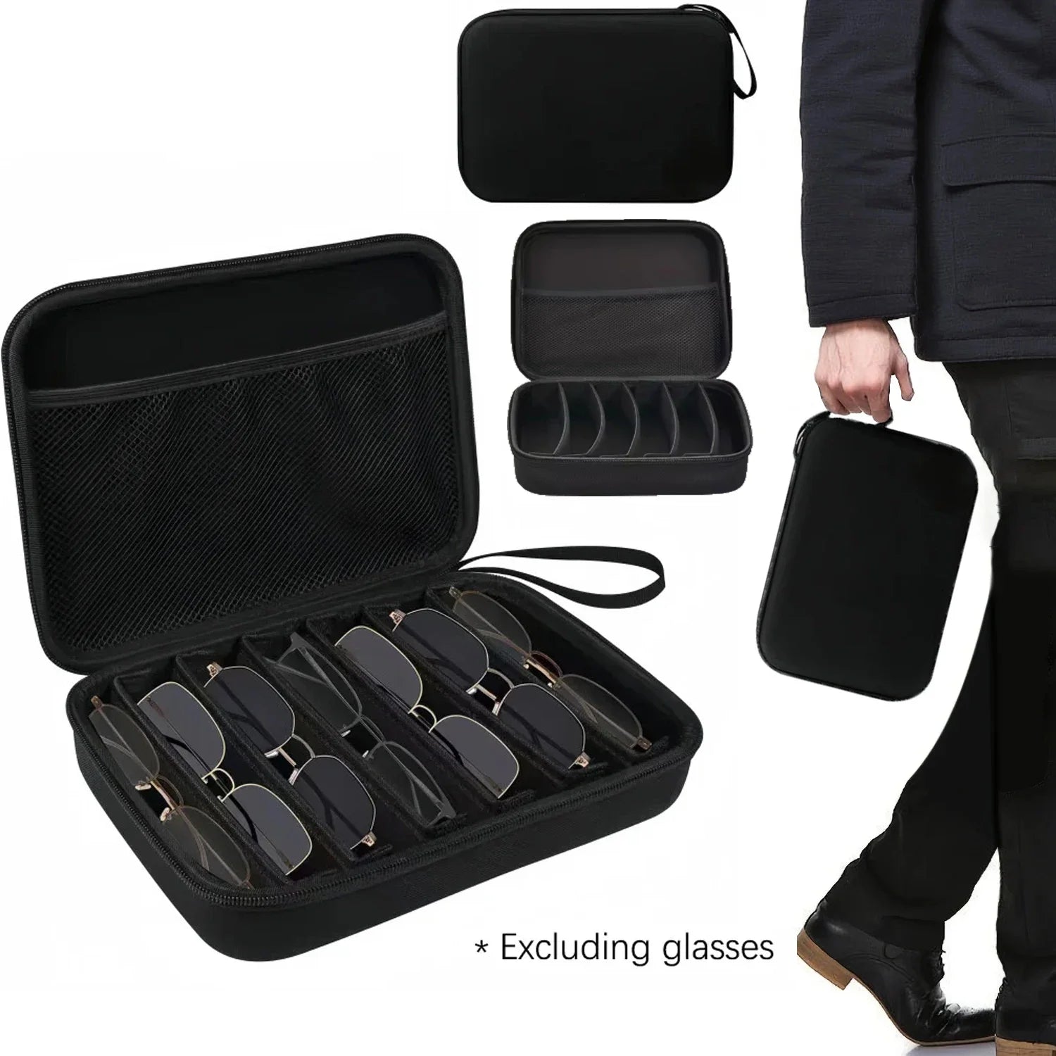 Portable Glasses Case with 6/7 Adjustable Compartments – Travel Storage Box for Eyeglasses, Sunglasses Sunglasses Case Oasis Select
