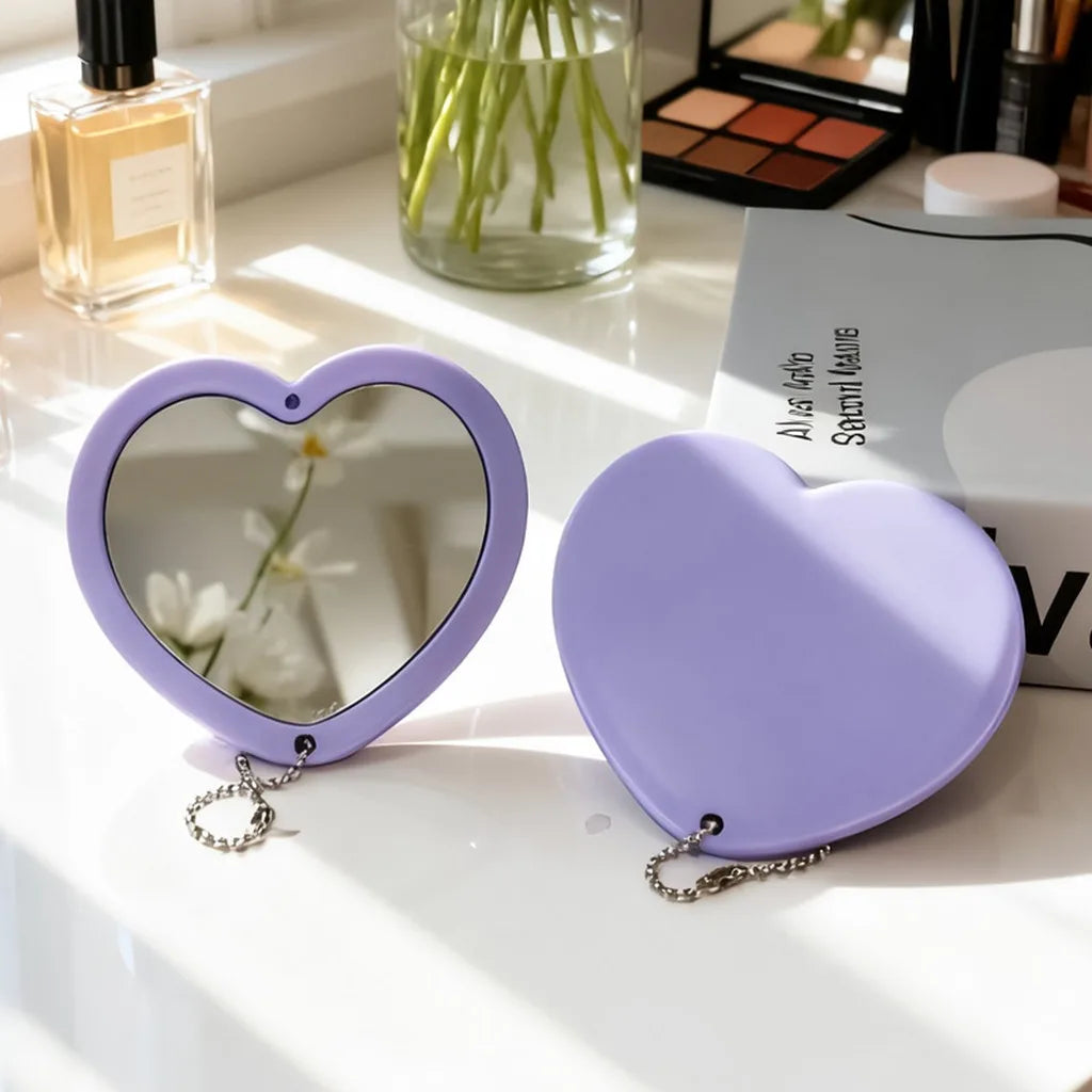 Heart Shaped Compact Makeup Mirror – Double-Sided Pocket Mirror