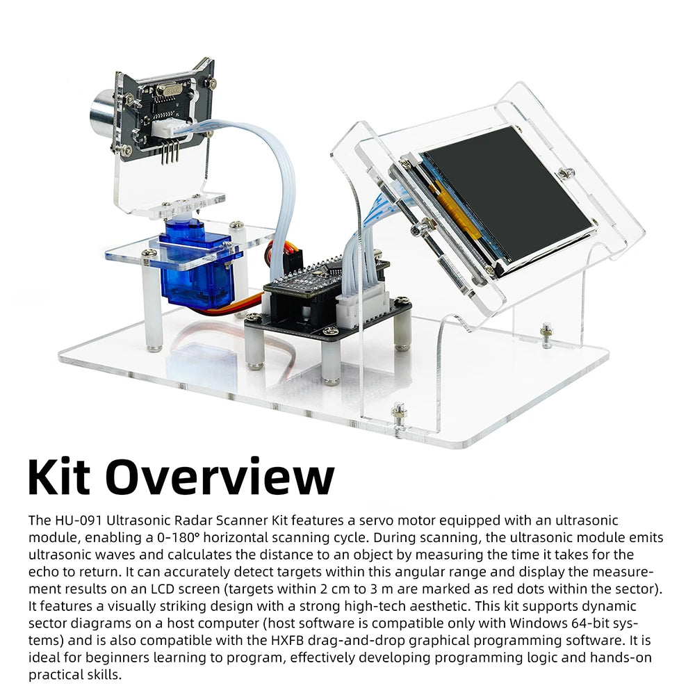 DC 5V Ultrasonic Radar Scanner Kit DIY with HXFB Graphical Programming for Arduino Coding Learning and Distance Detection Oasis Select