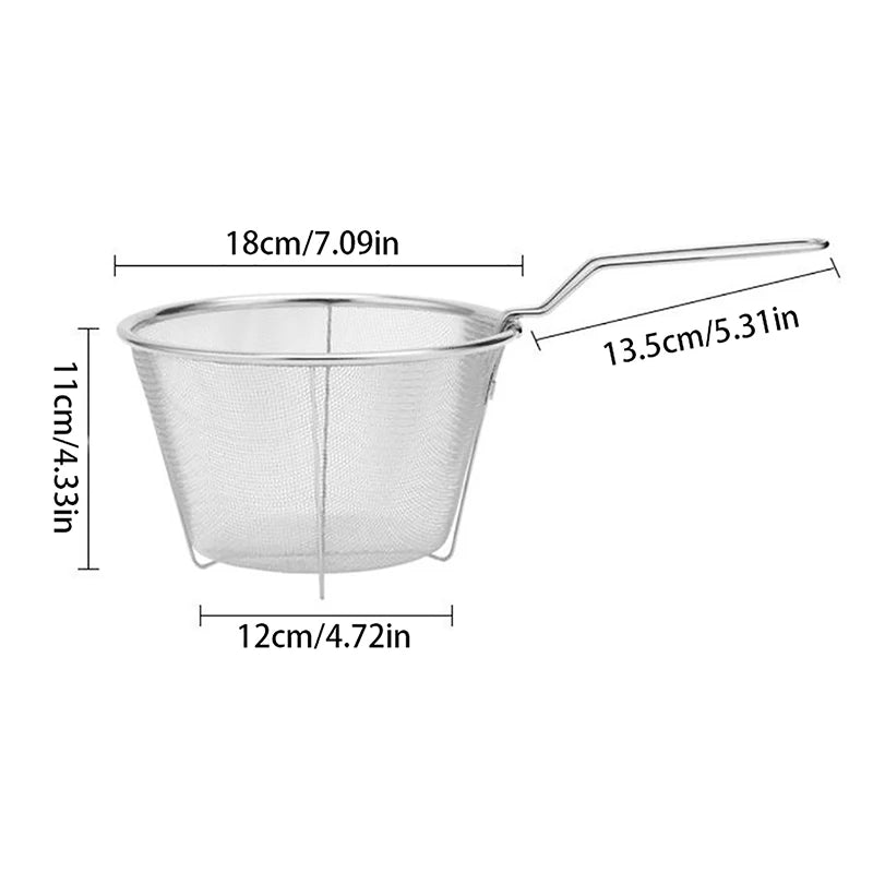 French Chip Frying Strainer Basket Stainless Steel Deep Fry Basket Kitchen Round Fryer Wire Mesh With Handle Wire Colander Nets Oasis Select 18cm