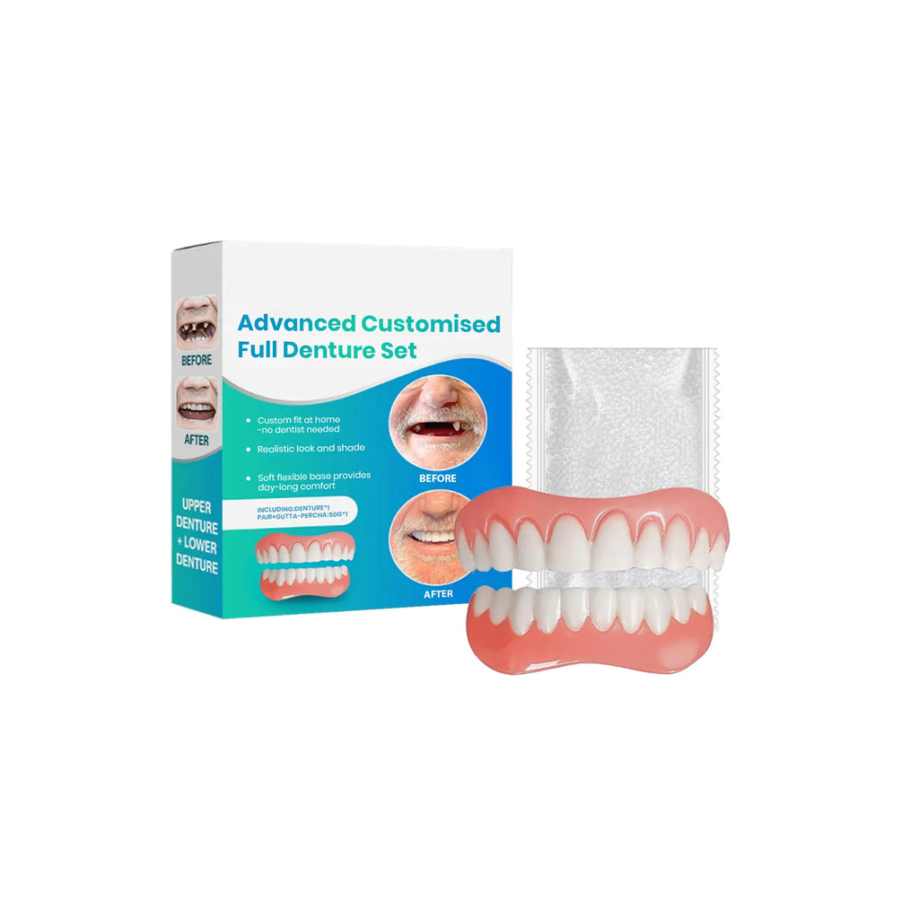 Silicone Denture Set for Upper Lower Teeth Soft Comfortable Bright White Moldable False Teeth Veneers Teeth Kit Fake Tooth Set Oasis Select 1 set