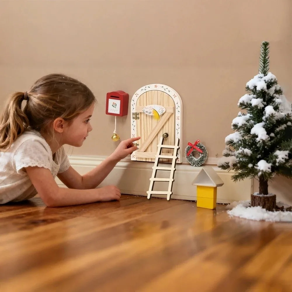 Cute Mini Fairy Elf Door Cartoon Christmas Room Decoration Wooden Elf Door Baby Gifts Dollhouse Cartoon Elf Door Oasis Select