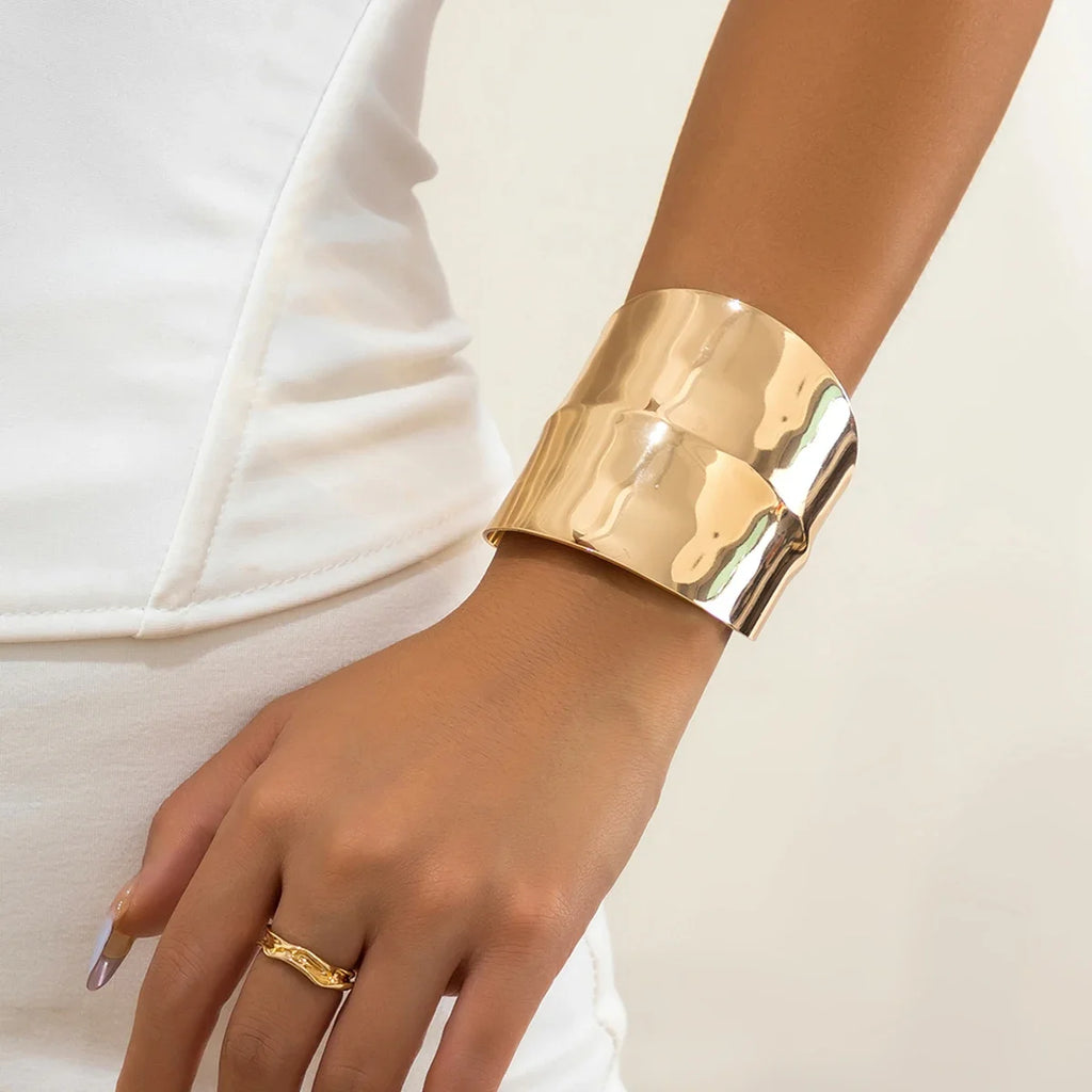 Salircon Gothic Asymmetric Wide Cuff Open Bracelet Punk Aesthetics Adjustable Bracelet Women's Fashion Statement Party Jewelry Oasis Select gold color