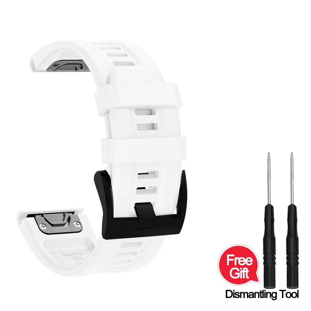 Quick Release Silicone Band for Garmin Fenix 7/6X/5X – 22/26mm Watch Band Oasis Select White 22mm