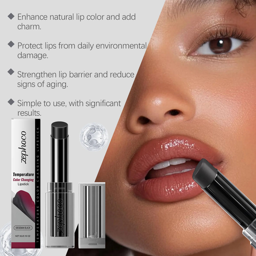 Obsidian Thermochromic Lipstick – Moisturizing Color-Change Lip Balm Thermochromic Lipstick Oasis Select