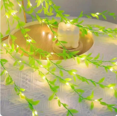 Solar LED Light String - Simulated Climbing Ivy & Cherry Blossom, Rattan Style Copper Wire Lights for Courtyard Decor Oasis Select Green wicker 7M 50light Solar