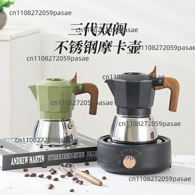 Stainless Steel Double-Valve Moka Pot | Italian Stovetop Coffee Maker