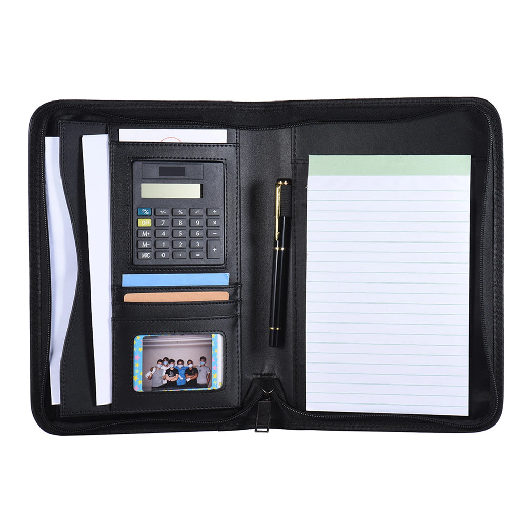 Portable Professional Business Portfolio Folder Document Case Organizer A5 PU Leather Zippered Closure with Calculator Holder Oasis Select Default Title