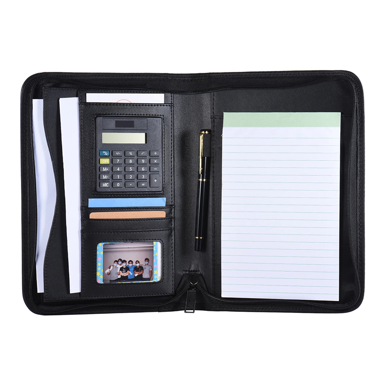 Portable Professional Business Portfolio Folder Document Case Organizer A5 PU Leather Zippered Closure with Calculator Holder Oasis Select Default Title