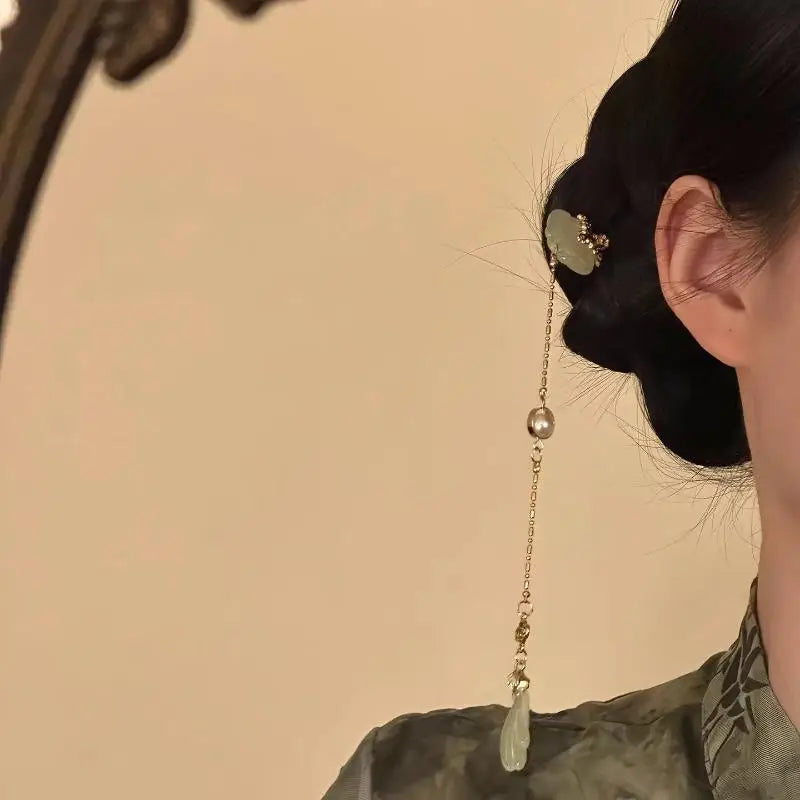 Vintage Pearl Tassel Hair Clip – Enamel Flower Hanfu Hair Pin Decorative Hair Pin Oasis Select A7