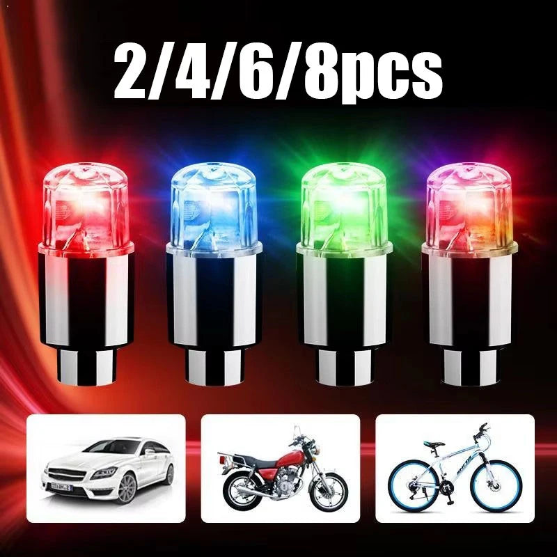 2/4/6/8Pcs Car Light Bicycle LED Tire Lights Universal Car Neon Lamp Valve Cover Lights Tire Colorful Flashing Bulb Decoration Oasis Select