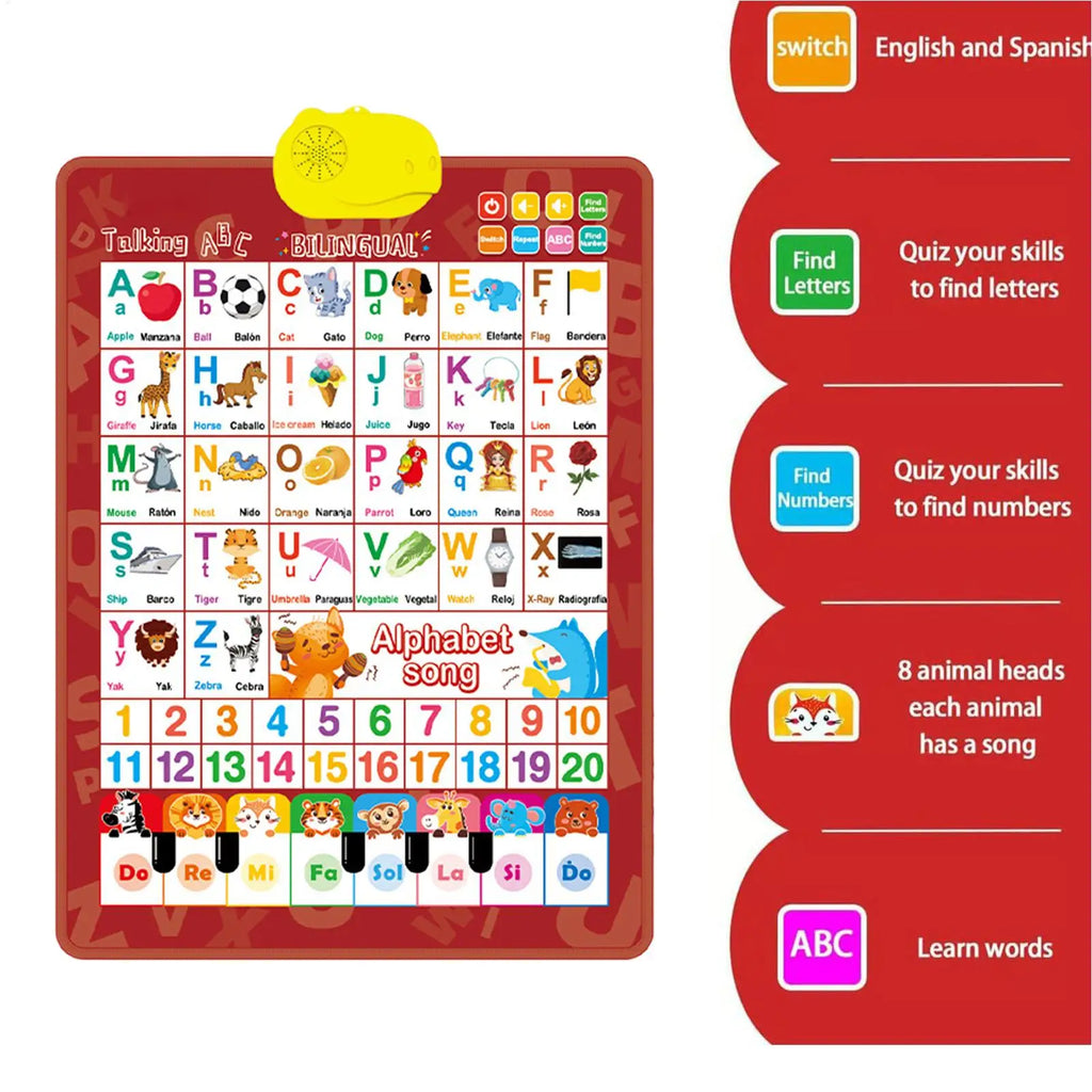 Bilingual Talking Wall Chart for Toddlers Learning Toys En/Spanish Interactive Wall Chart with Musical Alphabet Educational Oasis Select