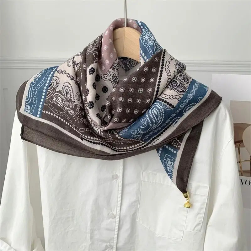 70*70 Square Scarf Retro Print Silk Scarf With Magnetic Buckle Women Neck Scarf All-match Shawl Fashion Headscarf Accessory Gift Oasis Select A27
