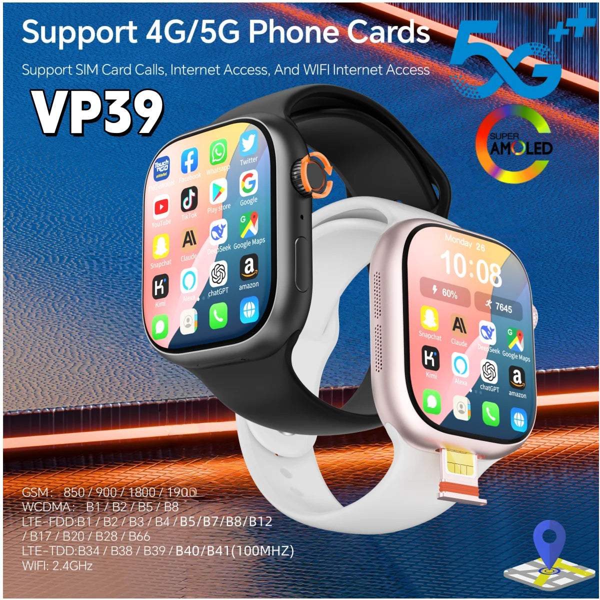 Newest VP39 Smartwatch 4G 5G Full Netcom 2.29inch Rotary Camera App Store Video Calling GPS NFC WIFI Android 12.0 Smart Watch Oasis Select