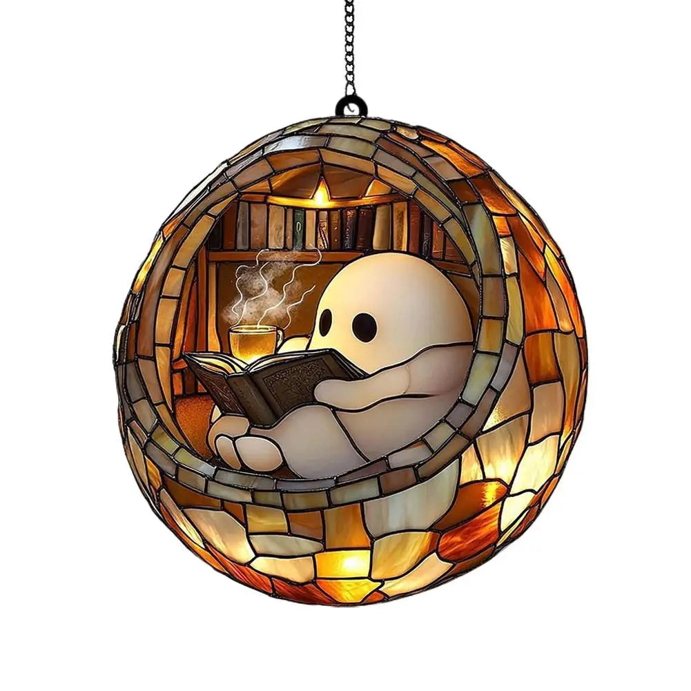 Ghost Reading Book Suncatcher – Acrylic Window Ornament