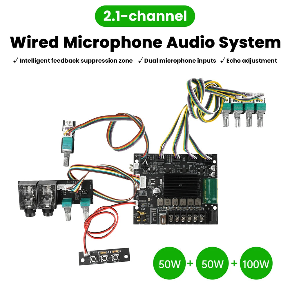 MT21S Bluetooth 2.1 Channel Audio Amplifier Board 50W*2+100W Audio Stereo Amplifier Board with Dual Mic Input Oasis Select