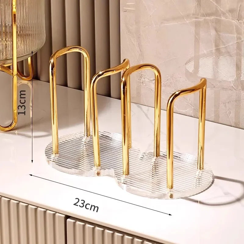 Luxury Disposable Cup Storage Holder Water Tea Cups Dispenser Rack Shelf with Longer Stick Mug Display Stand Home Organizer Oasis Select Gold-Double Cup