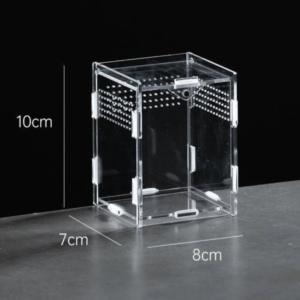 Durable Acrylic Reptile Habitat Clear Multiple Size Spider Feeding Case Arboreal Anti-Escape Lizard Breeding Box for Chameleon Oasis Select 8X7X10cm-Vertical