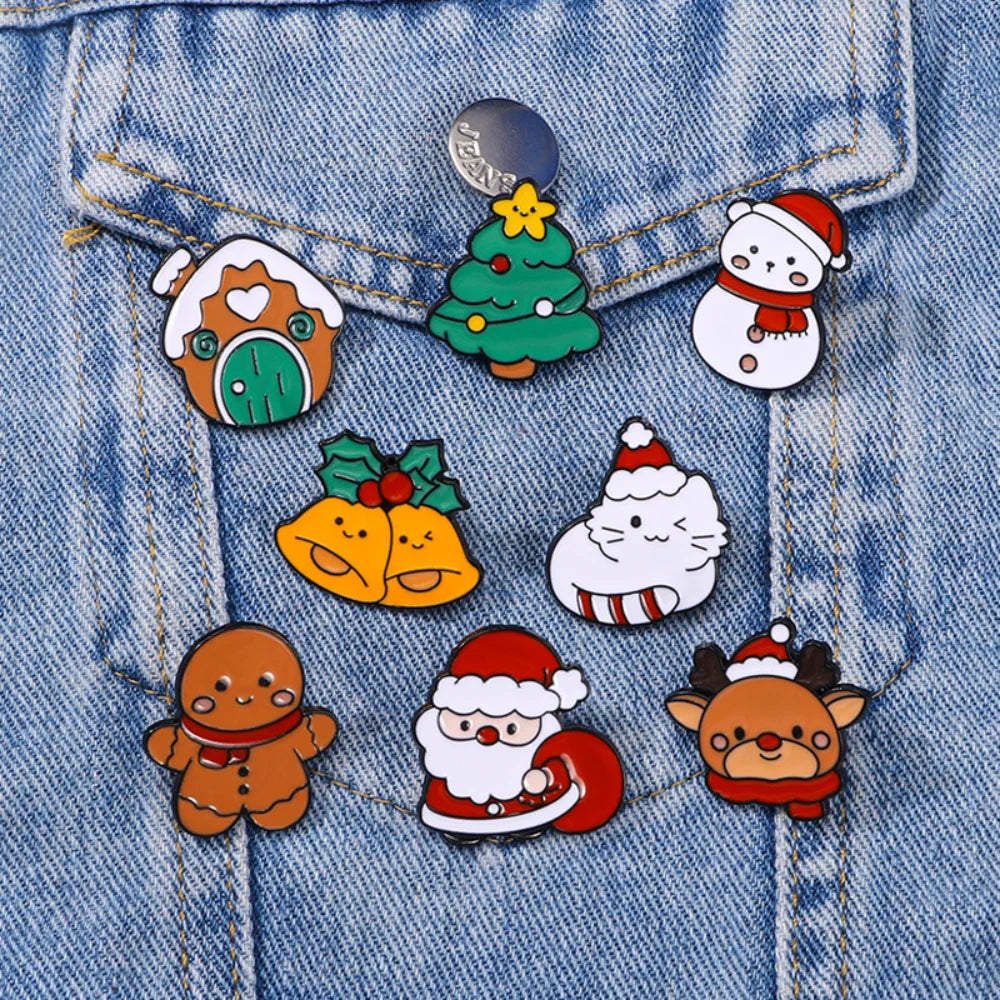 Cute Cartoon Christmas Day Enamel Brooch Creative Santa Claus Snowman Tree Lapel Pin Badge Backpack Clothing Hat Accessories Oasis Select