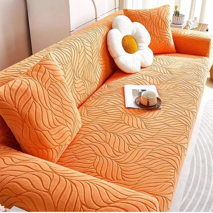 New One-piece Jacquard Velvet Fully Covered Sofa Cover All-season Cat Scratch-resistant Sofa Cover Oasis Select 5 people 305-360cm orange