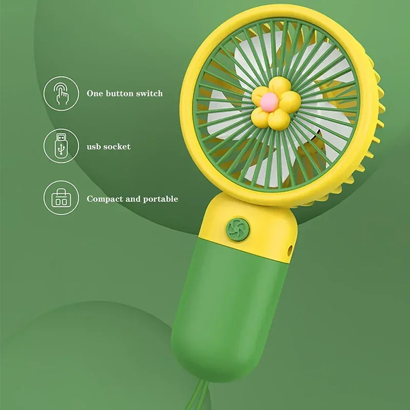 Macaron Color Mini Handheld Fan with Lanyard USB Rechargeable Electric Small Fresh Portable Fan for Students Flower Design Oasis Select