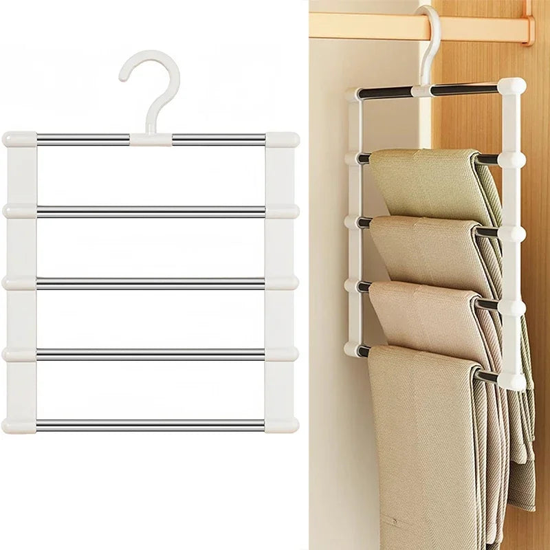 Foldable Pants Hanger Multi Layer Non Slip Clips Space Saving Closet Organizer for Trousers Storage Collapsible Hanging Rack Oasis Select 5 rods