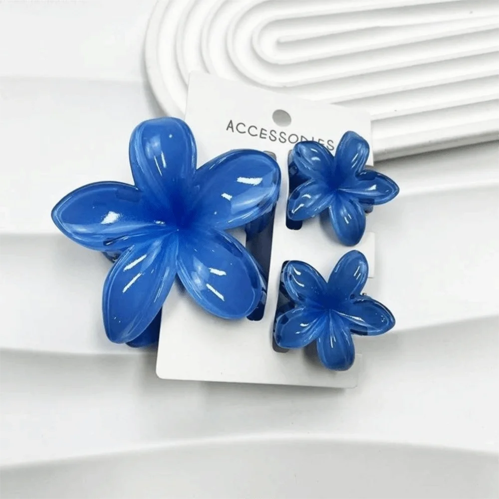 3Pcs/Set New Gradient Hair Claws Sweet Flower Plumeria Flower Hawaiian Flower Hair Clip Clamp Acrylic Hair Accessories Summer Oasis Select Blue2