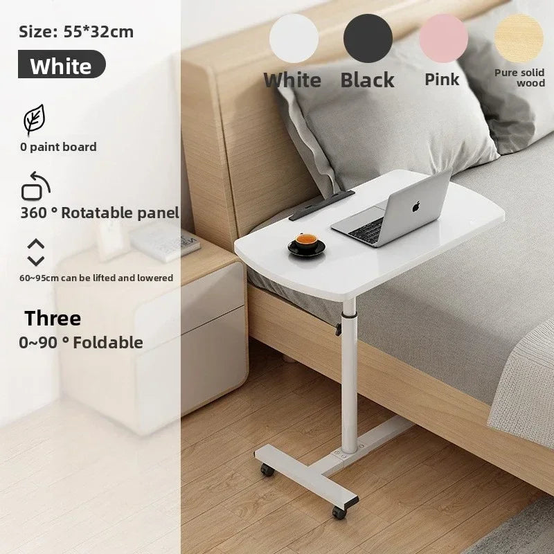 Multi-functional Household Goods Bed Desk Bedroom Mobile Table Foldable Rotating Lifting Bedside Table Oasis Select White C