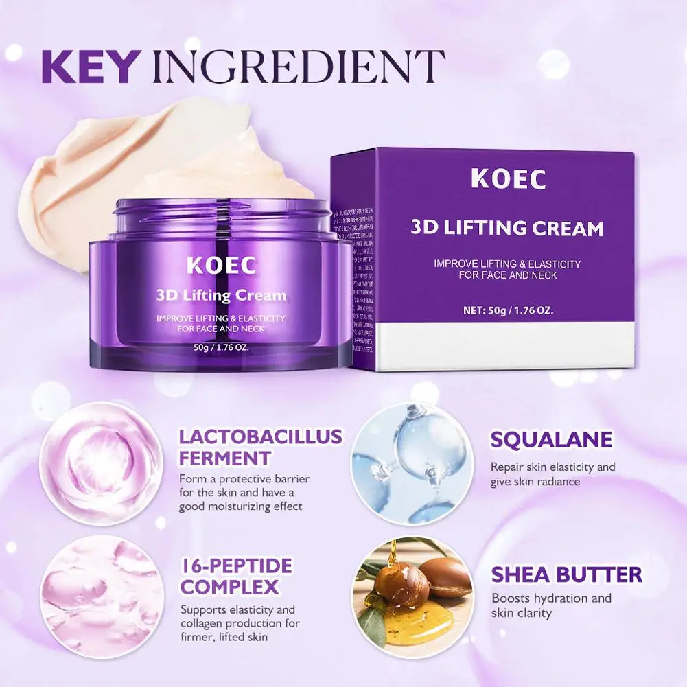 KOEC 3D Lifting Face & Neck Cream - Deep Hydration Firming Nourishing Improve Elasticity Korean Skincare For All Skin Types Oasis Select
