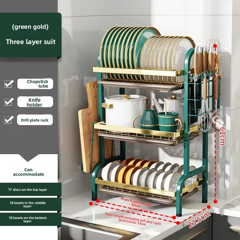 Kitchen Storage Artifact H-Type Dish Rack Drain Rack Multi-layer Multifunctional Bowl Rack Chopstick Rack Kitchen Shelf Oasis Select