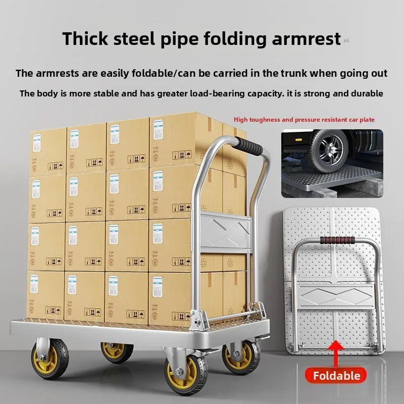 Steel plate pulling trolley trolley trolley handling thickened foldable portable silent trailer pulling flat truck Oasis Select