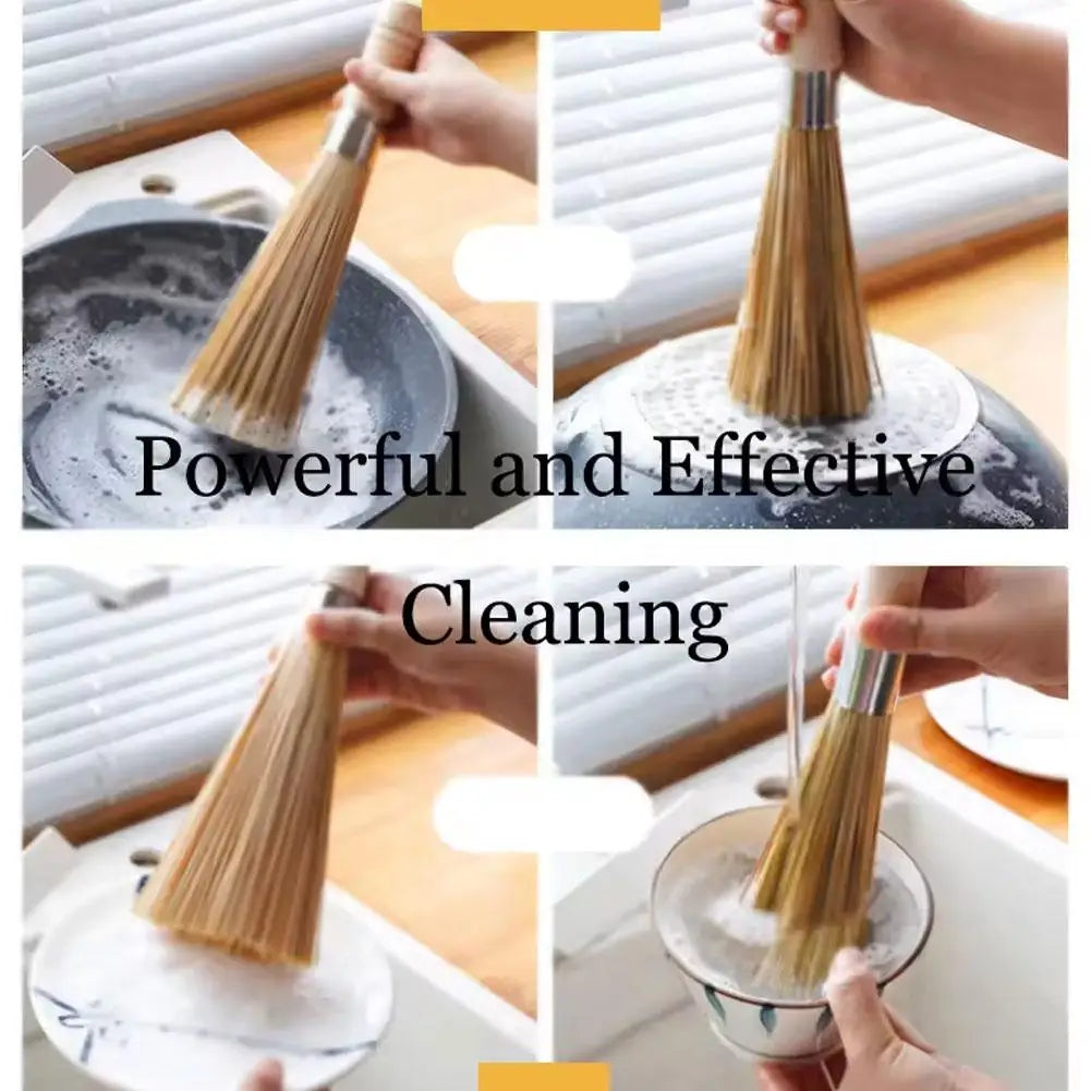 Natural Bamboo Pot Brush Long Handle Wok Cleaning Brush Dish Brush Dish Scrubber Cleaning Tool Pot Pan Cleaner Home Restaurant Oasis Select