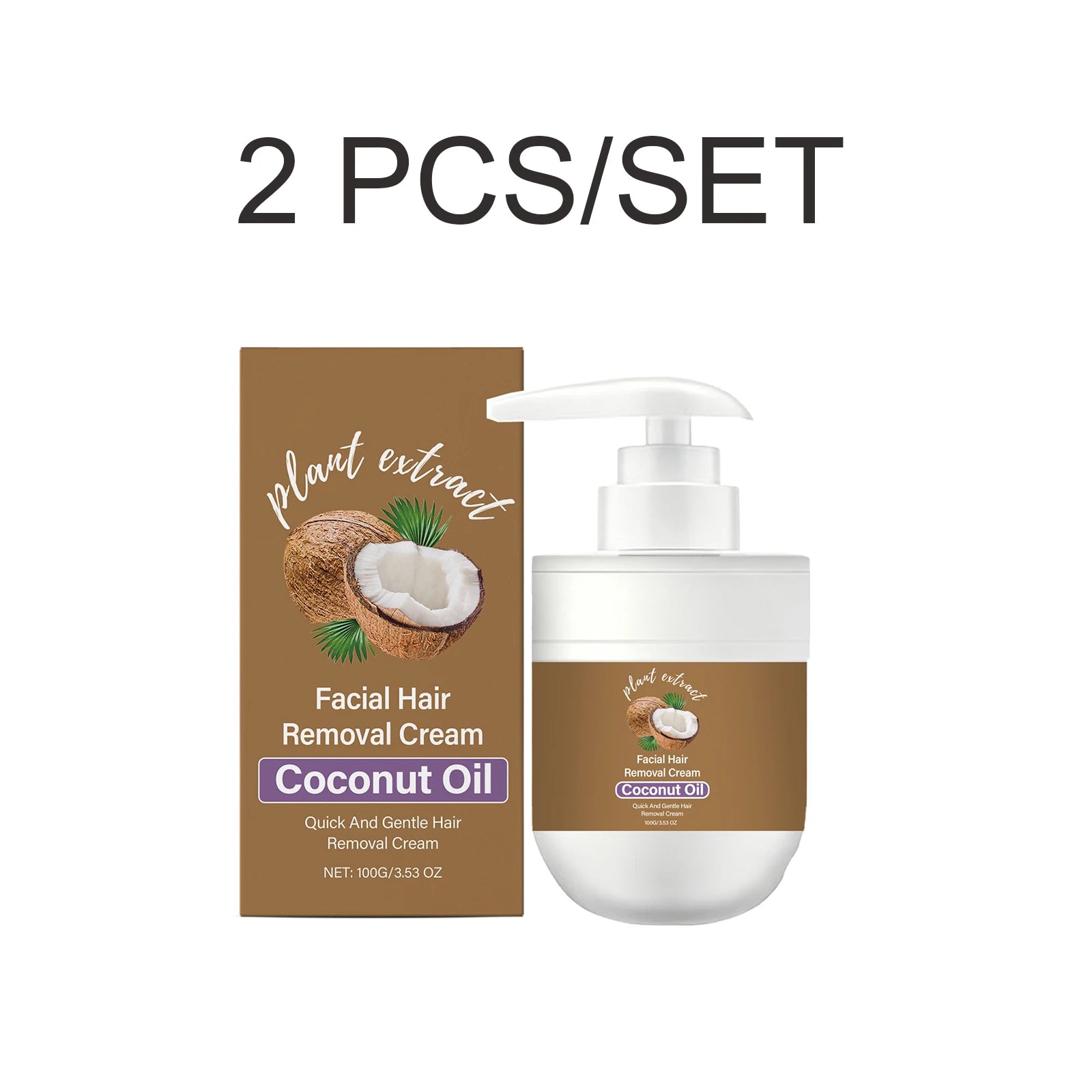 Coconut Oil Hair Removal Cream Face Fast Hair Remover Painless Nourishing Smooth Skin Gentle Formula Non Greasy Dry Skin 100g Oasis Select 2 PCS