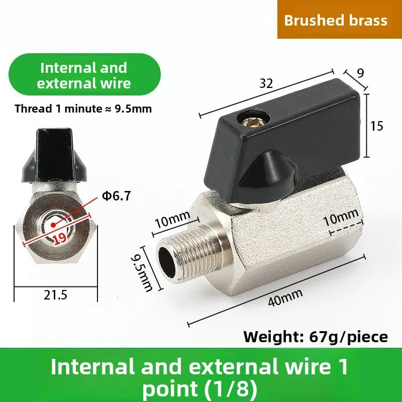 Mini Ball Valve Switch Water Pipe PT1/8, 1/4, 3/8, 1/2 Gas Electric Copper Ball Valve Double Inner and Outer Wire Teeth Oasis Select Inside Outside 1 A 1PCS