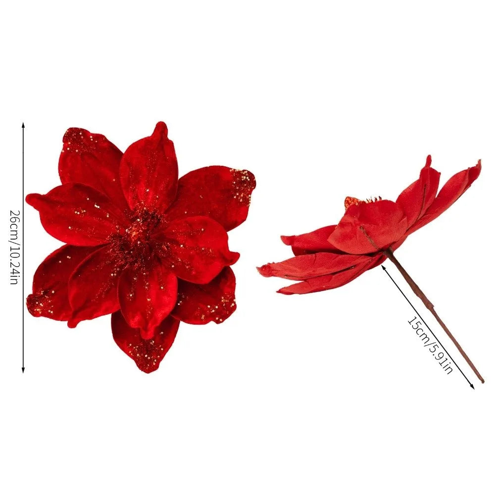 26cm Glitter Poinsettia Artificial Christmas Flower | DIY Decor