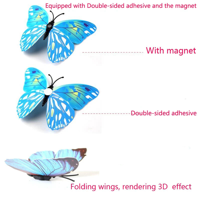 New 12/24pcs 3D Butterfly Wall Stickers Home Christmas Wedding Decoration Photography Props Magnetic Refrigerator Magnets Oasis Select