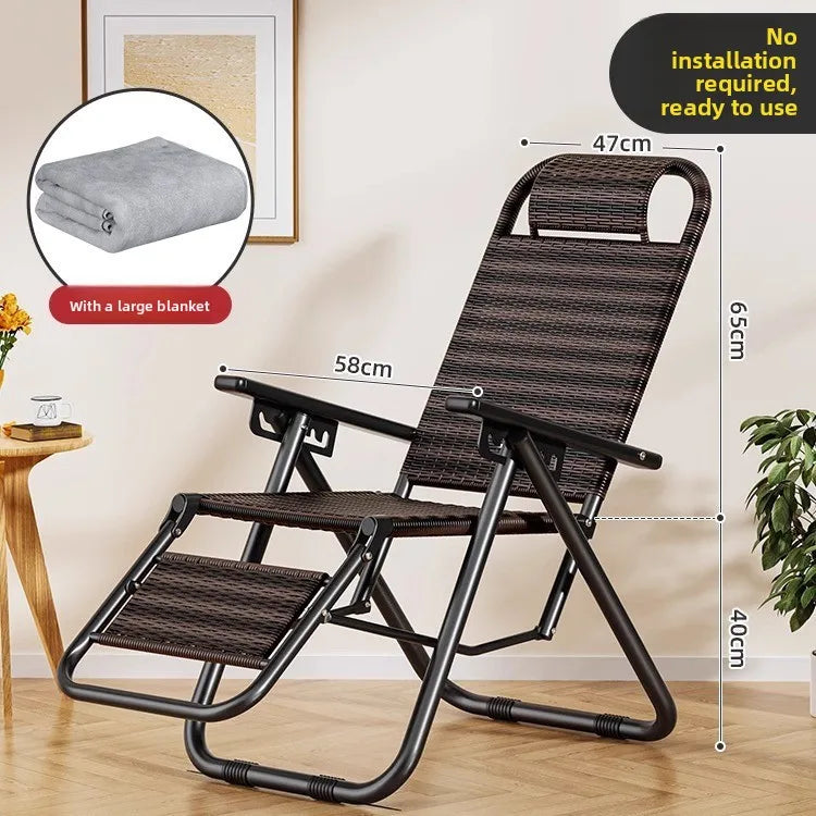 Rattan chair rattan woven folding lunch break recliner home leisure backrest elderly lazy chair durable nap bed folding chair Oasis Select Tri-Fold-C
