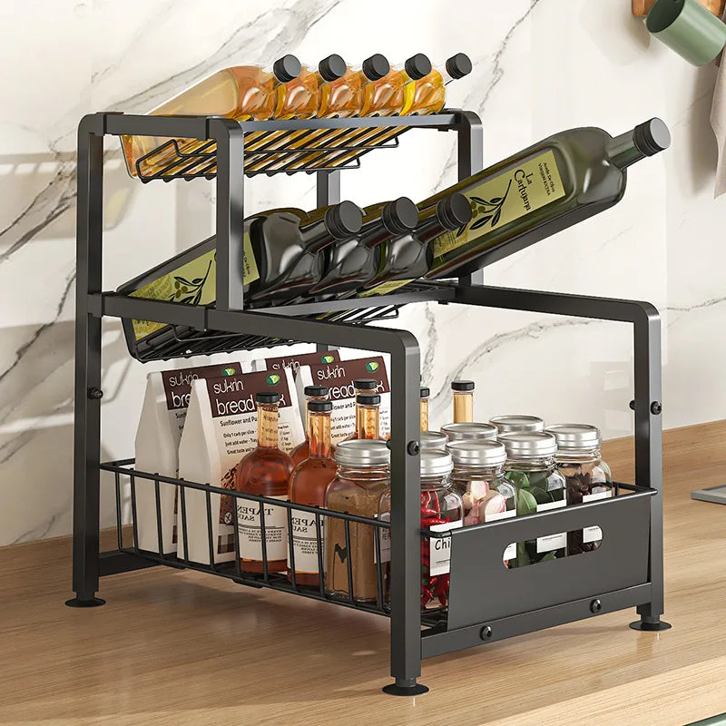 Kitchen seasoning rack lower sink storage rack diagonal seasoning rack multi-functional pumping kitchen supplies finishing rack Oasis Select