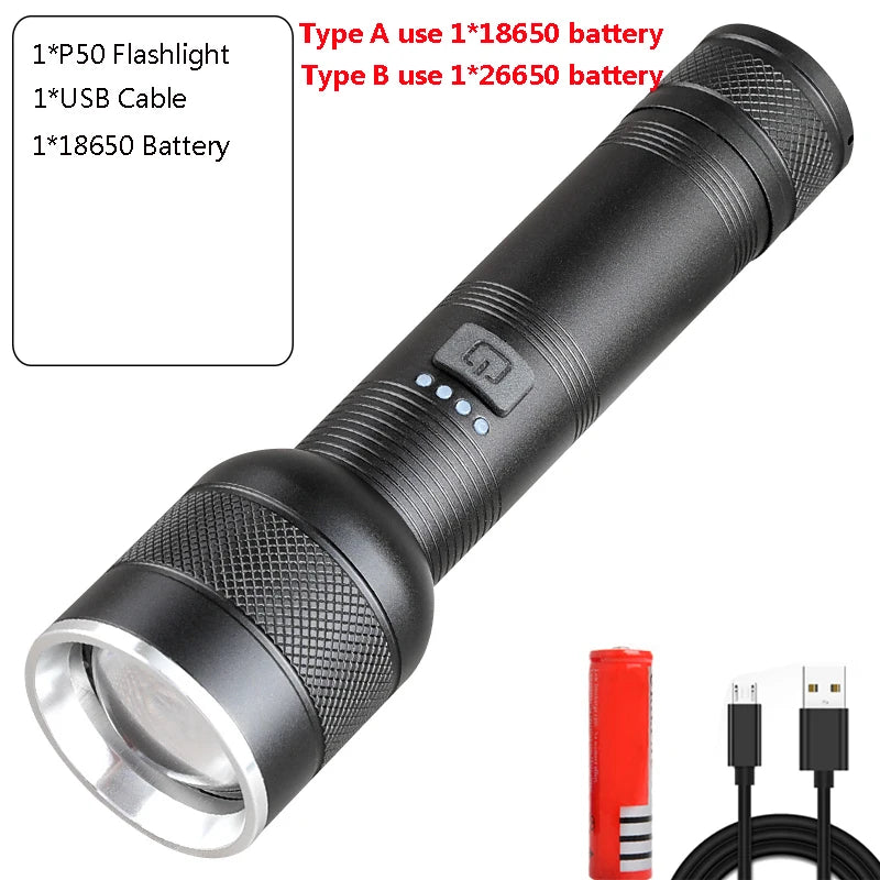 POCKETMAN XHP50 LED Tactical Flashlight – Rechargeable Torch