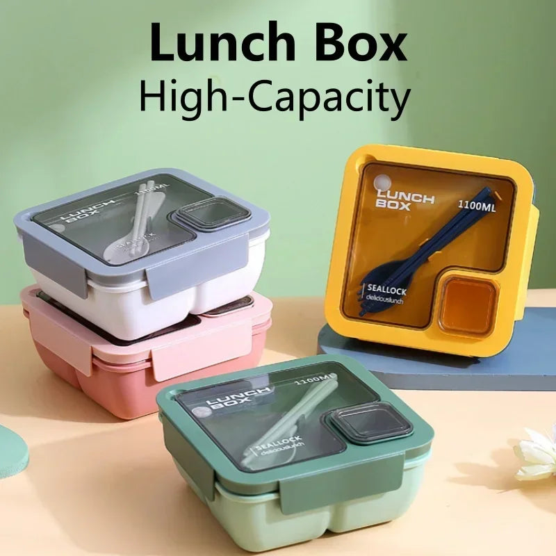 850ml/1100ml Lunch Box Microwave Portable Bento Boxes with Tableware for Kids School Leakproof 4 Grid Food Snack Containers Oasis Select