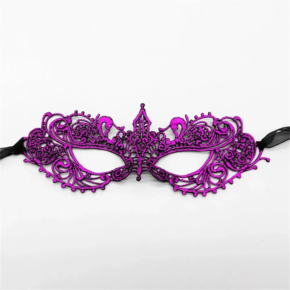 Women Sexy Hollow Lace Masquerad Face Mask with Ribbon Princess Party Mardi Gras Cosplay Prom Props Costume Nightclub Eye Mask Oasis Select Purple