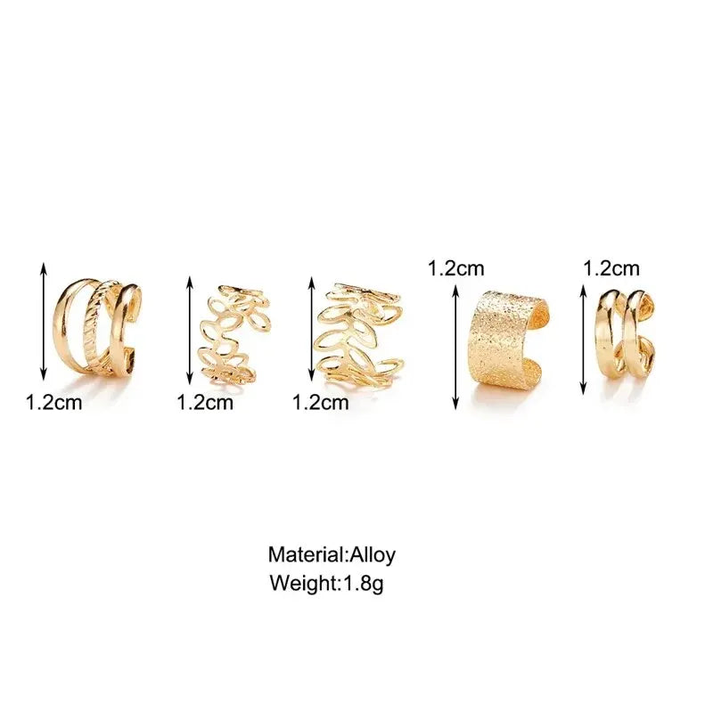5-Piece Silver Leaf Clip Ear Cuffs | Non-Piercing Earring Set Clip-On Earrings Oasis Select