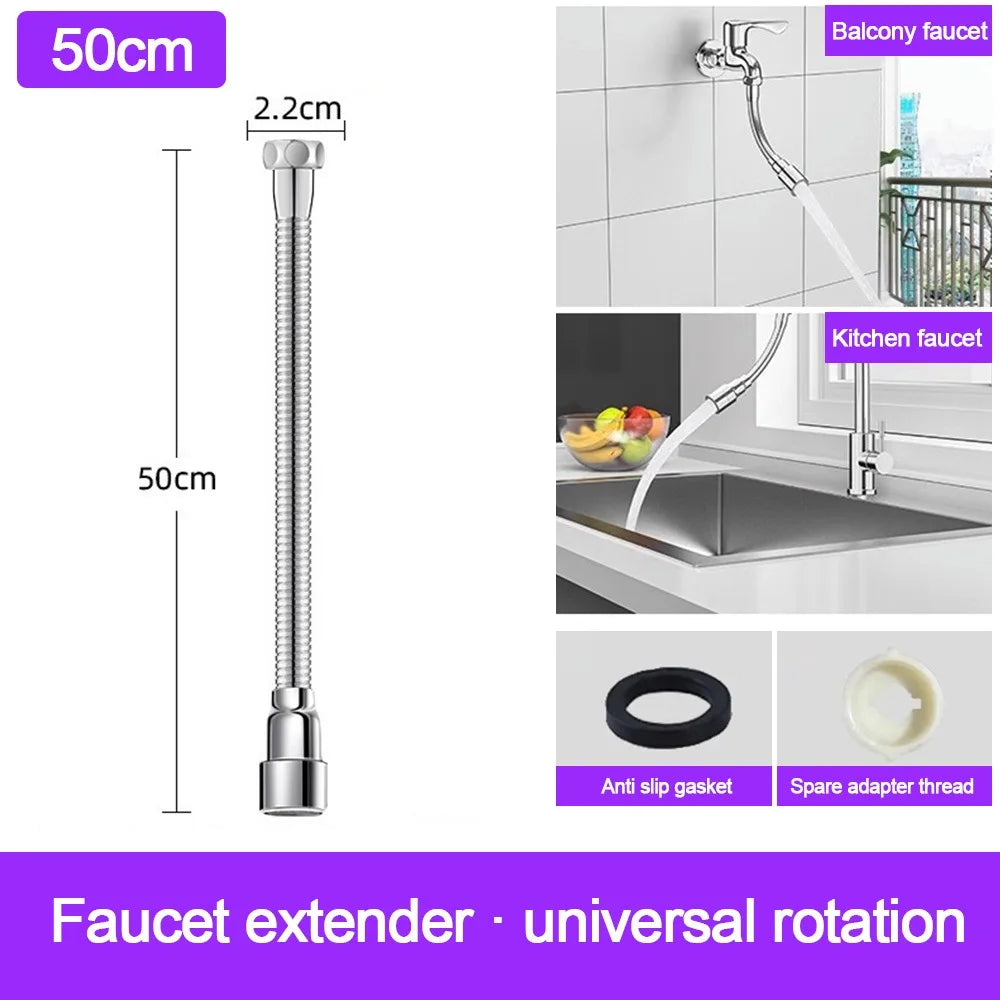 Flexible Faucet Extender Adapter Useful Rotatable Water Tap Hose Taps Lengthen Extender Bathroom Sink Kitchen Accessories Oasis Select 50cm