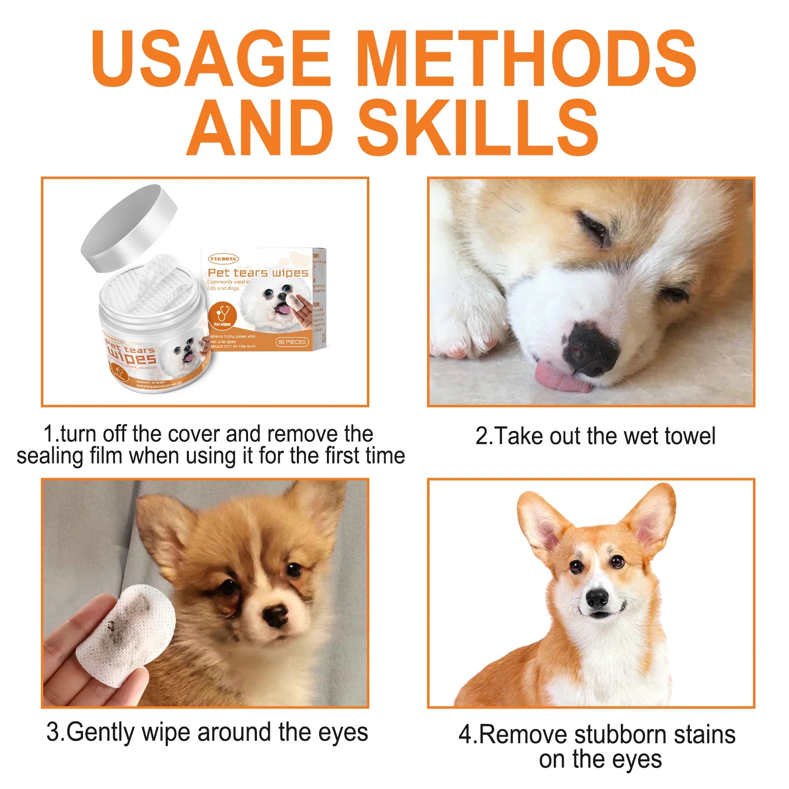 Pet Wipes for Dog Cat Eye Cleansing Remove Tear Stains Wipe Away Eye Droppings and Grime Non-irritating Cotton Pads 60PCS Oasis Select