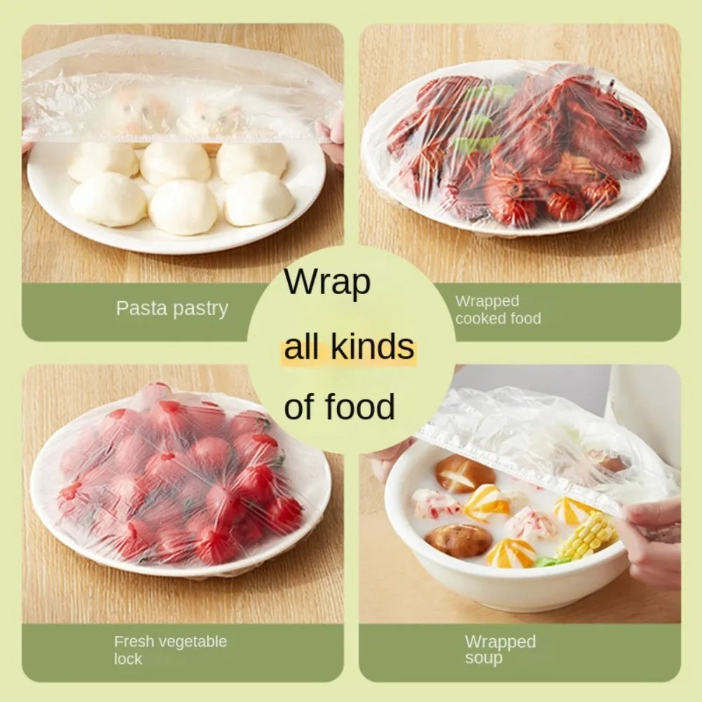 100pcs Elastic Food Lids White plastic wrap Elastic Mouth Fresh-Keeping Plastic Bags Disposable Food Cover For Fruit Vegetable Oasis Select